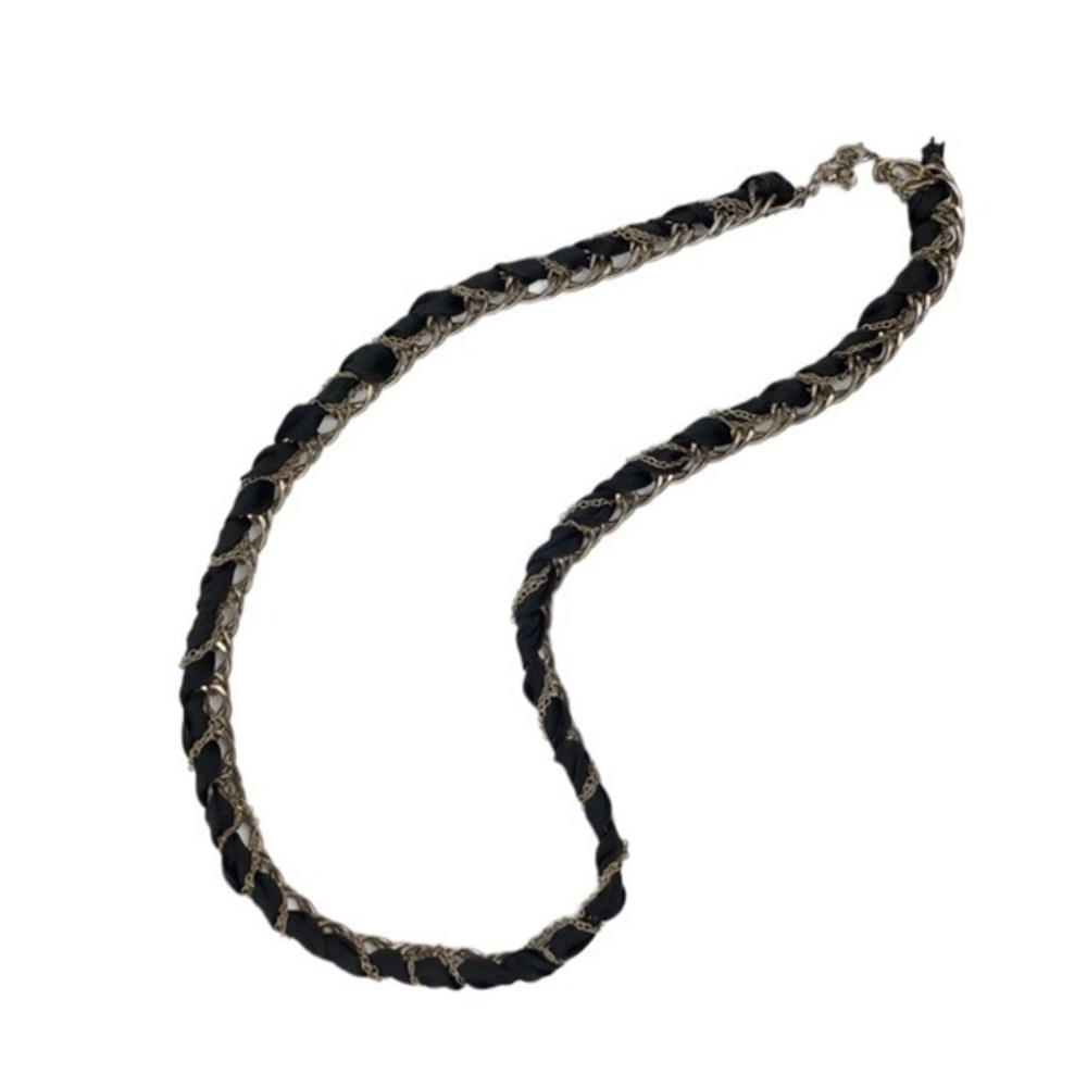 Long Braided Chain & Ribbon Necklace